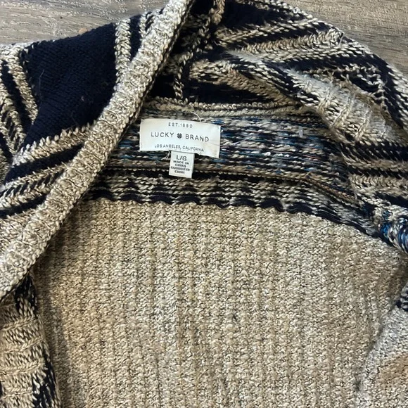 NWOT Lucky Brand Womens Knit Southwestern Open Front Oatmeal Cardigan Sweater - Picture 3 of 4